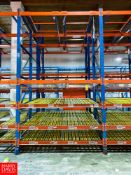 Sections Pallet Racking, (9) Sections with 3 Roller Shelves, Dimensions = 14' Height x 8.5' Width -