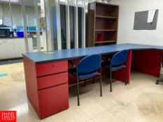 Desk with Drawers, (2) File Cabinets, (1) Bookshelf and (4) Chairs - Rigging Fee: $300