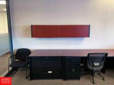 Desk with Drawers, File Cabinet, (3) Chairs and White Board Cabinet - Rigging Fee: $300