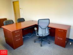 Desk with Drawers, (2) Cabinets and (3) Chairs - Rigging Fee: $100