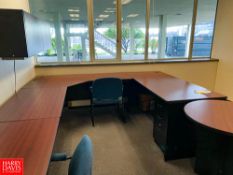 Desk with Drawers, File Cabinet, Hanging Cabinet, Round Table and (4) Chairs - Rigging Fee: $400