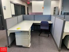 (4) Desks with Drawers, (4) Chairs and Cubical Wall Sections - Rigging Fee: $500