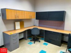 Desk with Drawers, (2) File Cabinets, (3) Hanging Cabinets and (3) Chairs - Rigging Fee: $200