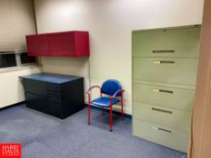 Desk with Drawers, File Cabinet, Drawers, Hanging Cabinet, File Cabinet and (3) Chairs - Rigging