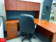 Desk with Drawers, Desktop Cabinet, File Cabinet, White Board and (3) Chairs - Rigging Fee: $300