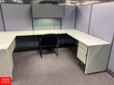 (4) Desks with Drawers, Hanging Cabinet, (4) Chairs and Cubical Wall Sections - Rigging Fee: $600
