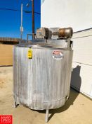 600 Gallon Jacketed S/S Hinged Lid Tank with Vertical Agitation - Rigging Fee: $300