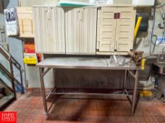 S/S Table Vice, Floor Mats, Plastic Cabinets, S/S Sink, Water Fountain Electric Heater and Cart -