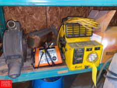 (2) Diaphragm Pumps, Black and Decker 10 Amp Battery Charger, Oscillating Pedestal Fan, Powered Cart