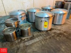 20 Gallon Aluminum, 6 Gallon S/S and 3 Gallon S/S Pots with Lids - Rigging Fee: $50