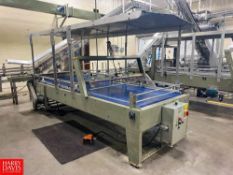 Custom Metal Designs De-Bagging Table with Slicer and Vertical Conveyor