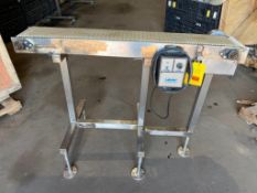 S/S Framed Chain Conveyor with Variable Speed Leeson Drive, Controls and Casters, Dimensions = 52