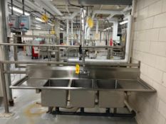 S/S 3-Basin Sink with Sprayer, Dimensions = 88