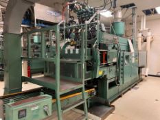 Uniloy 4-Wide Blow Mold, Model: 350R2, S/N: 350R2-2541 with Cooling Bed Trimmer/Tester