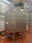 APV Crepaco 1,700 Gallon Jacketed S/S Tank, S/N: D9546 with Tri-Clover 3