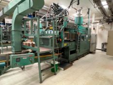 Uniloy 4-Wide Blow Mold, Model: 350R2, S/N: 350R2-2542 with Cooling Bed, Trimmer/Tester