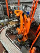 Kuka Robotic Caser, Type: KR 40 PA, S/N: 767089 with S/S Framed Conveyor with 180° Turn and Drive