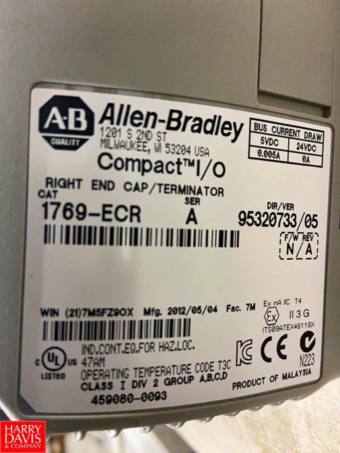 Allen-Bradley Compact GuardLogix L43S PLC with I/O's, Catalog Number: 1769-ECR, Series A - Rigging F - Image 2 of 3
