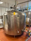 500 Gallon Jacketed S/S Pasteurizing Tank with Vertical Agitation and Stop Valve