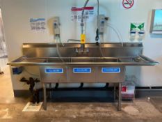 S/S 3-Basin Sink with Sprayer and EcoLab Chemical Dispensers, Dimensions= 90
