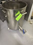 PORTABLE S/S TANK WITH OUTLET BALL VALVE, MOUNTED ON CASTERS, APPROX. 28