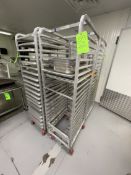 (4) CHANNEL ALUMINUM BAKING PAN RACK, MODEL 401A, INCLUDES APPROX. (23) BAKING SHEET PANS, MIX OF