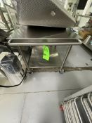 PORTABLE S/S TABLE, MOUNTED ON CASTERS, APPROX. DIMS: 36