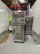 (7) CHANNEL ALUMINUM BAKING PAN RACK, MODEL 401A, INCLUDES APPROX. (200) BAKING SHEET PANS, MIX OF