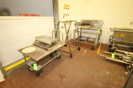 Lot of (3) S/S Carts, with (1) S/S Chart with Off Chute, (1) S/S Portable Pip Rack & (1) S/S