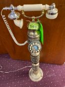 Antique phone on brass stand, approx 36