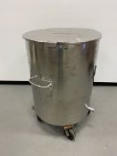 Stainless Steel Tank: 30 inch diameter by 38 inches straight wall, on wheels. As shown in photos. No