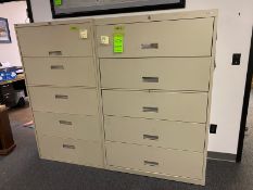2 Metal Lateral Filing Cabinets with 5 Drawers each, one(1) with lock and key 36