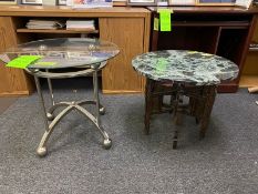 3 decorative round top end tables, one(1) granite top with hand-carved base - 24
