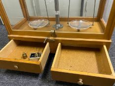 Antique Balance scale in Wood case with weights, approx size 28