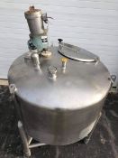 Aprox. 200 Gal. Mixing Tank, Single Shell, Cone-Bottom, Sprayball, Agitator, .65 hp, 200-220/440