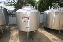 APV Crepaco Aprox. 500 Gallon Dome Top S/S Jacketed Tank, SN E-2953, 3 Prop Agitator Shaft, (Note: