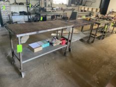 (3) Shop Tables, with Carpet Tops, OD: Aprox. 5 ft. 3” L x 25” W x 4 ft. 8” H; 4 ft. 8” L x 25” W