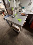 TABLE WITH S/S TOP, MOUNTED ON CASTERS 72