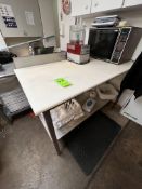 S/S TABLE WITH PLASTIC TOP AND S/S BACKSPLASH, 60
