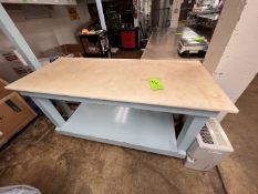 TABLE WITH PLASTIC TOP MOUNTED ON CASTERS, APPROX. DIMS: 66