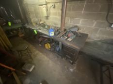 Wooden Shop Table with Misc. Contents, Overall Dims.: Aprox. 11 ft. L x 30” W x 3 ft. H (LOCATED