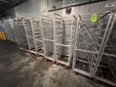 (7) FME BAKERY PORTABLE SHEET / BUN PAN RACKS (ONE MISSING WHEELS)