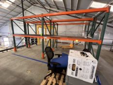 (4) SECTIONS OF PALLET RACKING, EACH SECTION APPROX. 99 INCH W X 93 INCH L, APPROX. (2) PALLETS