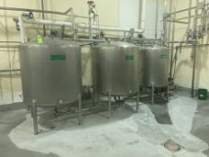 (3) Tank CIP System, Steam Injected System, with (2) 450 Gal. S/S Tanks, Tank Dims.: Aprox. 4 ft.