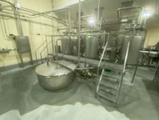 S/S Platform, Aprox. 13 ft. L x 4 ft. W x 30” H, with (2) Sets of Stairs, with Hand Rails (LOCATED