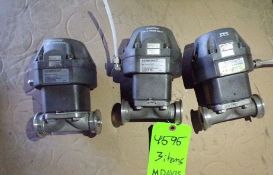 Qty (3) ITT Advantage sanitary stainless 1 inch diaphragm valves w/ pneumatic actuator