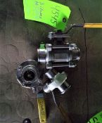 Qty (3) -- sanitary stainless 1.5 inch hand operated butterfly valves; 1.5 inch stainless sanitary