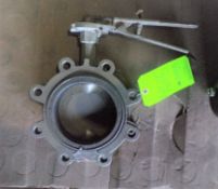 Qty (1) All stainless 6 inch flange mount hand operated butterfly valve- 8 bolt pattern- 9.25 inch