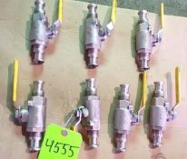 Qty (7) sanitary stainless 3/4 inch hand operated ball valves