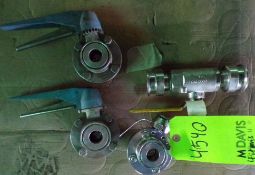 Qty (4) -- sanitary stainless 1 inch hand operated butterfly valves ; 1 inch stainless sanitary hand